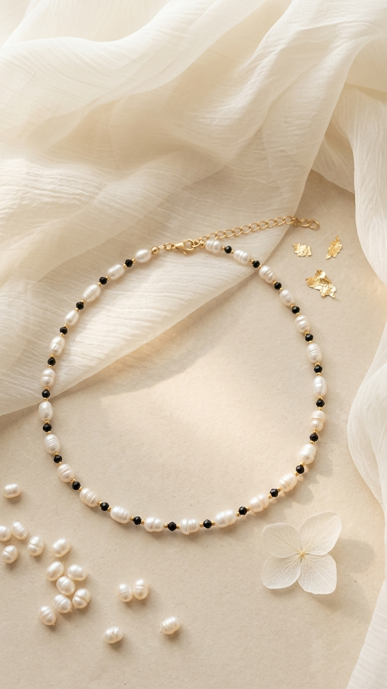 שרשרת פנינה קריסטל שחור